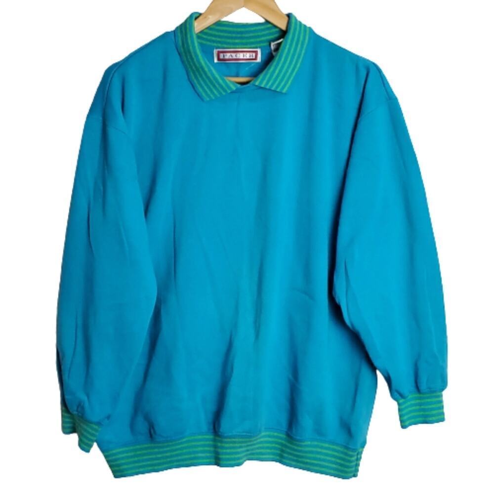 Vintage 90s Sweatshirt Womens XL Blue Bright Streetwear Striped Retro Granny